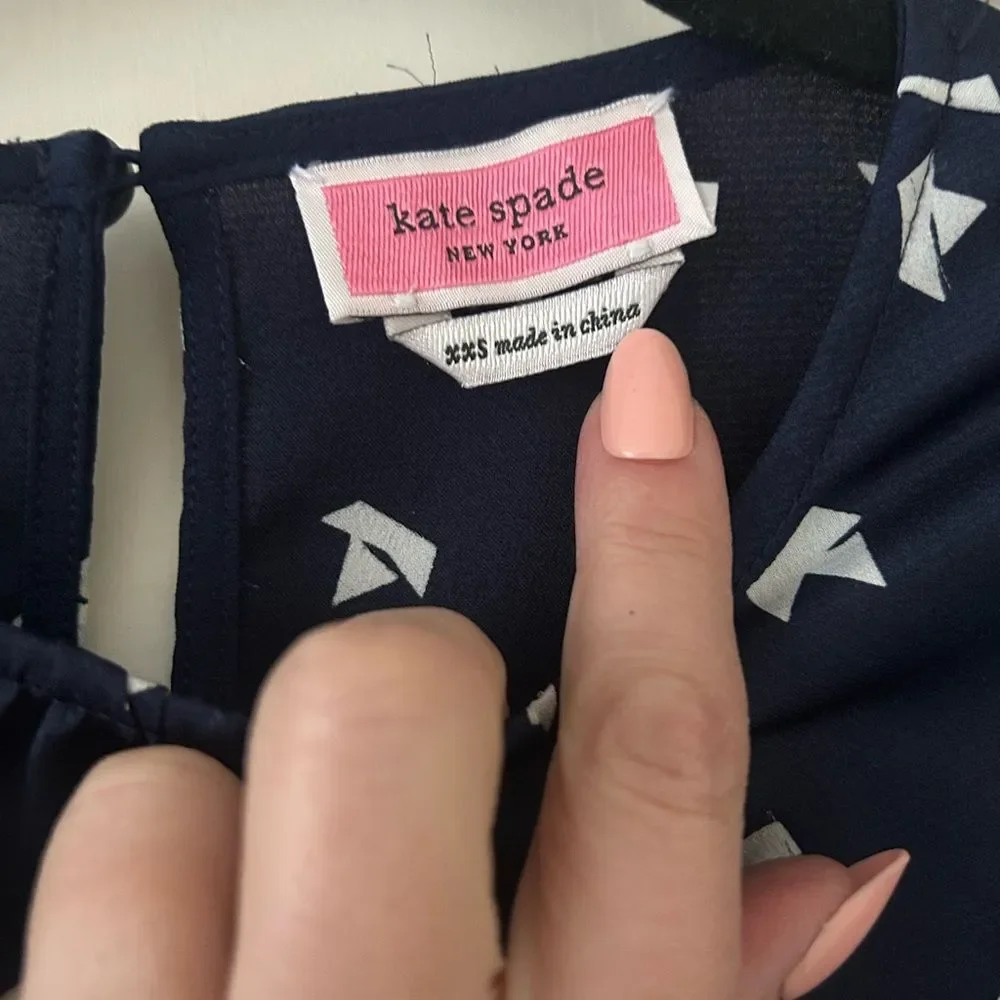 Kate Spade Navy Blue Patterned Blouse Women's Size XXS Designer Nautical Coastal
